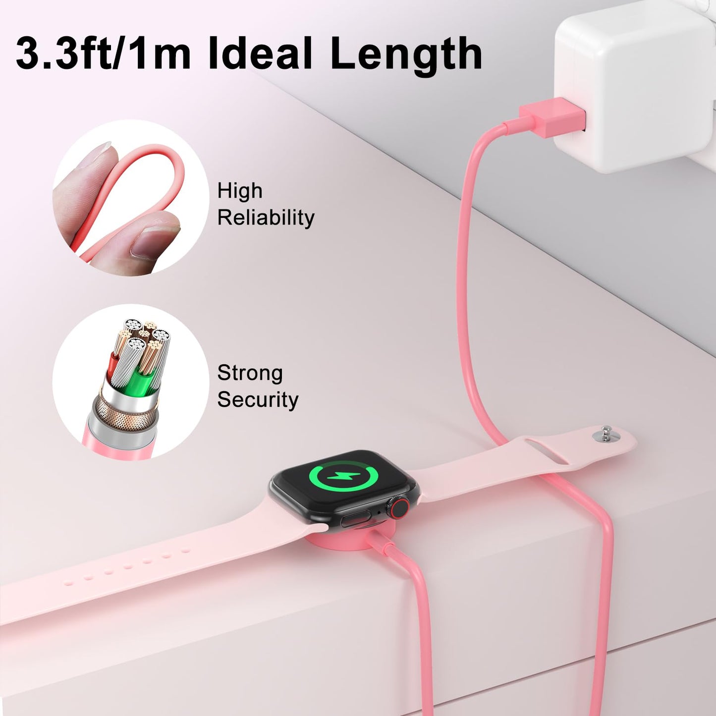 6.6FT Long for Apple Watch Charger USB Magnetic Fast Charging Cable Portable Wireless Charging Accessories Compatible with iWatch Series 11/10/9/8/7/6/5/4/3/2 Ultra 3/2/SE