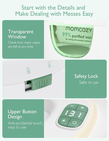 Momcozy Baby Wipe Warmer, Innovative Spring Design,Large Capacity Dispenser