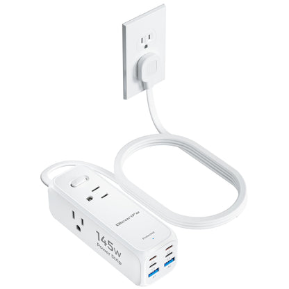 Olcorife Flat Plug Power Strip with 5 FT Extension Cord, 6 Outlets 3 USB Ports(1 USB C), 3 Sided Outlet Extender for Home Office Travel Dorm Room Essentials, White