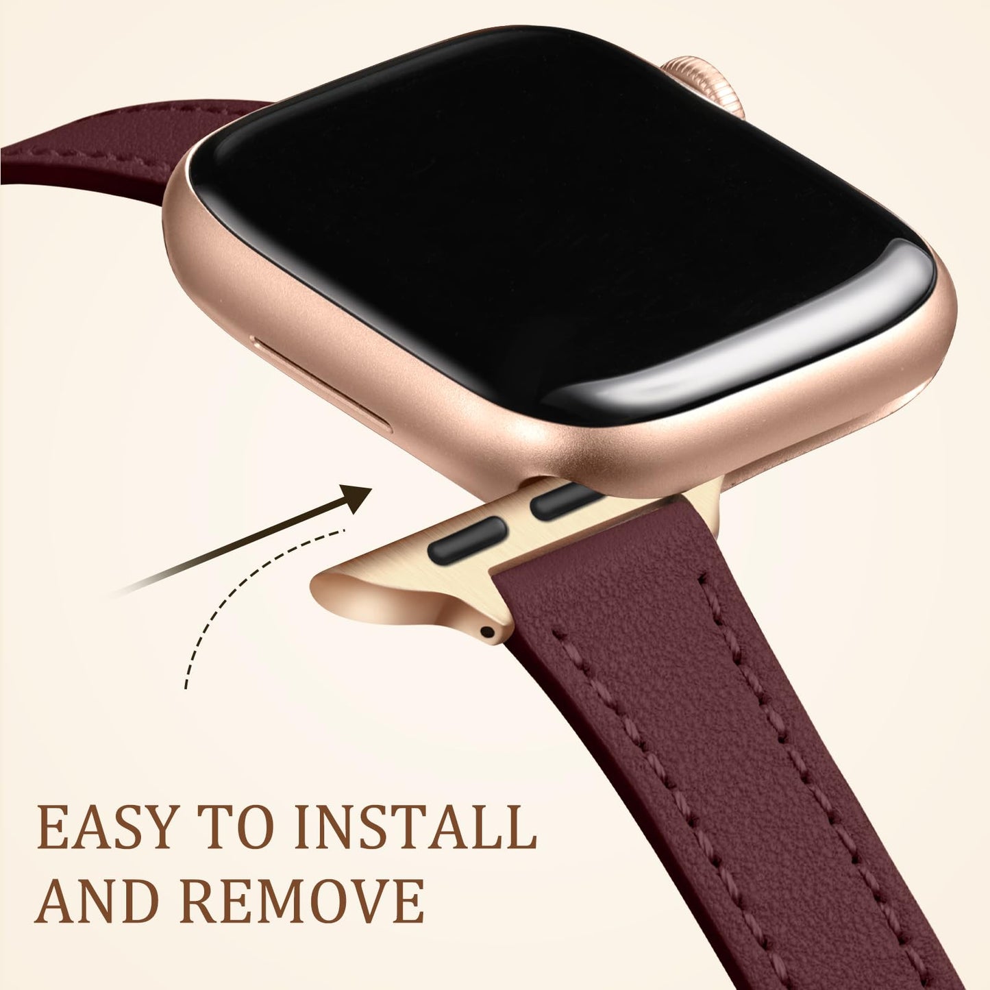 Charlam Slim Leather Band Compatible with Apple Watch Bands for Women 40mm 38mm 41mm 42mm 44mm 45mm 46mm, Top Grain Genuine Leather Strap Thin Wristband for iWatch Series 11 10 SE 9 8 7 6 5 4 3 2 1