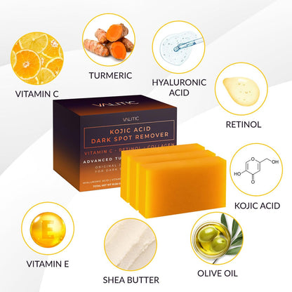 VALITIC Kojic Acid Dark Spot Remover Soap Bars, Turmeric Bar Soaps 2 Pack