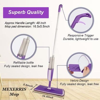 Spray Wet Mops for Floor Cleaning: Hardwood Floor Mop Refillable Dust Mop