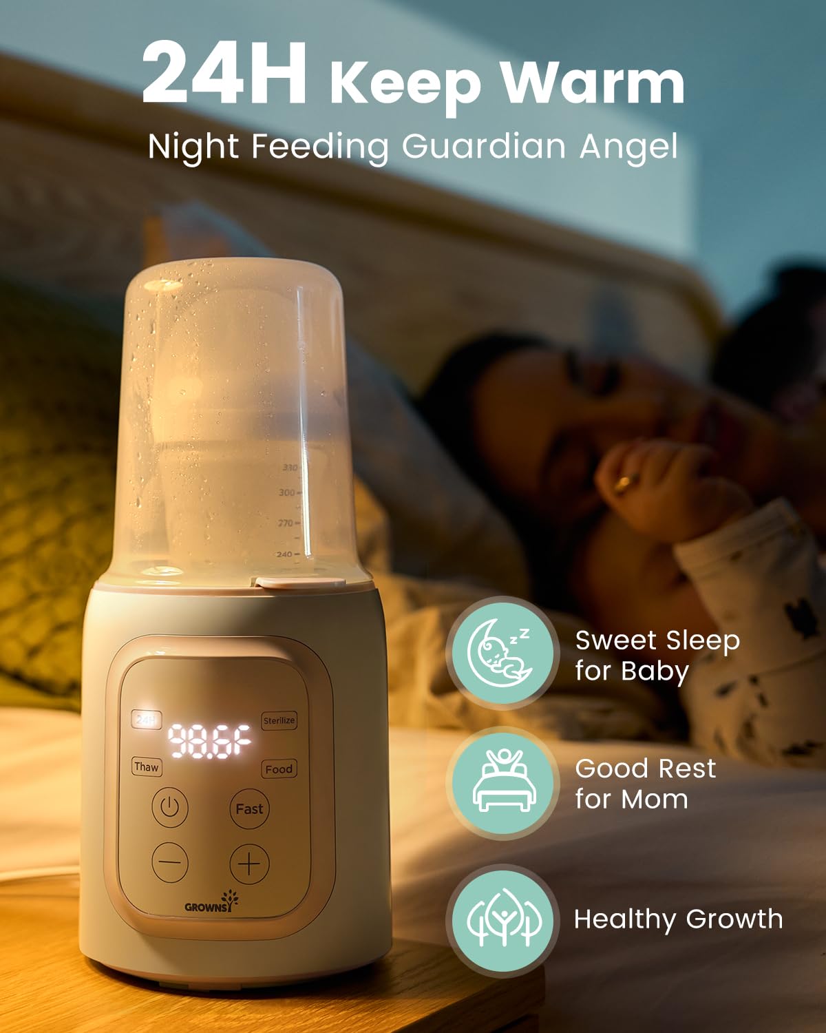 Grownsy 8-in-1 OG Fast Bottle Warmer with Timer, Gray