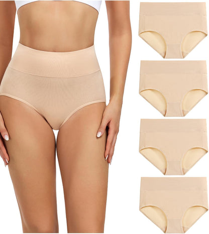 wirarpa Women's Cotton Underwear High Waisted Ladies Panties Full Coverage Briefs 4 Pack (Regular & Plus Size)