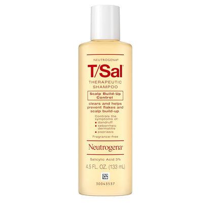 Neutrogena T/Sal Therapeutic Dandruff Shampoo, Scalp Build-Up Control, 3% Salicylic Acid,Psoriasis Treatment, Seborrheic Dermatitis Shampoo, Clears Flakes, Fragrance Free, 4.5 fl oz | Scalp Build-up Shampoo, 3% Salicylic Acid, Scalp Psoriasis Treatment, S
