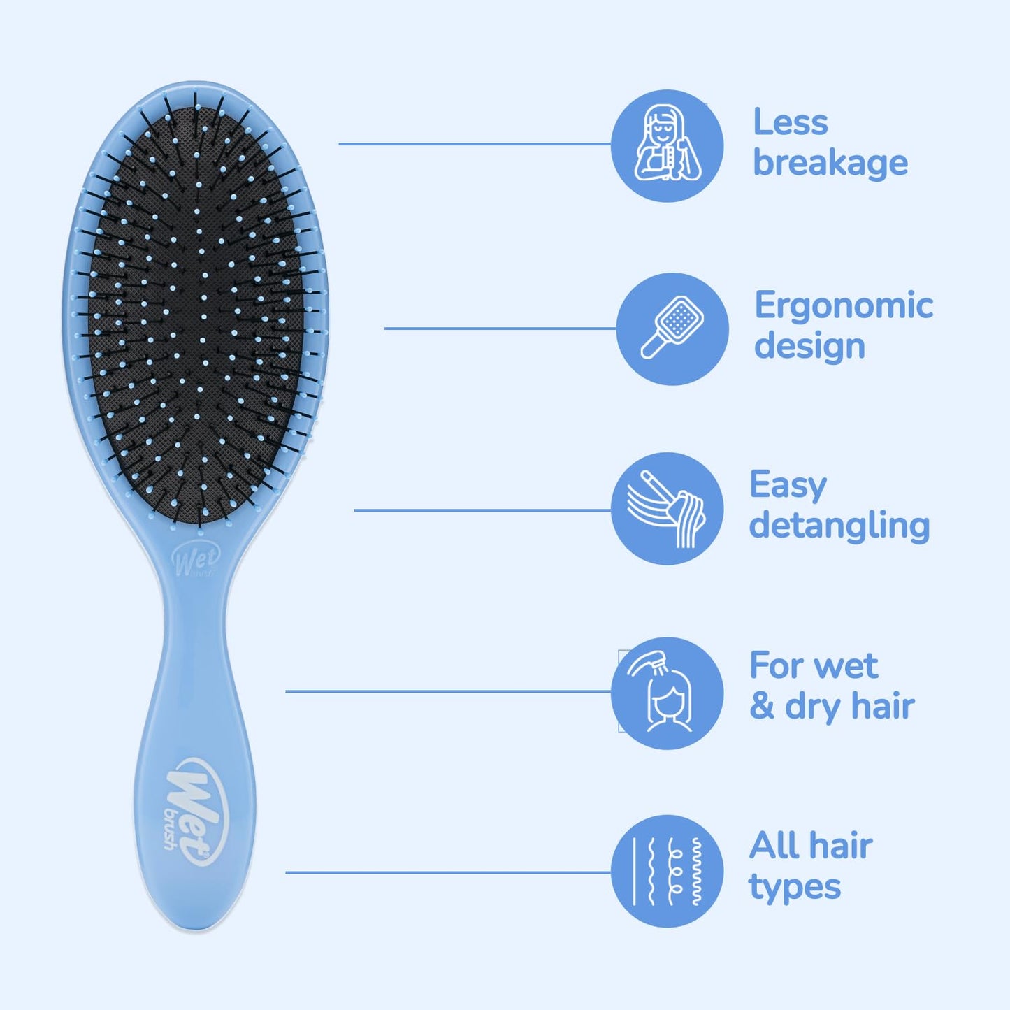 Wet Brush Original Detangler Hair Brush, Sky, For All Hair Textures