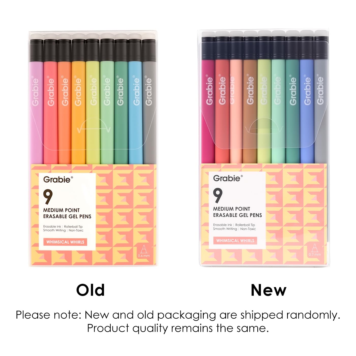 Grabie Erasable Gel Pens, 9 Medium Point 0.7 mm Pens, Classic