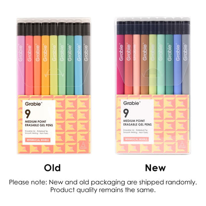 Grabie Erasable Gel Pens, 9 Medium Point 0.7 mm Pens, Classic