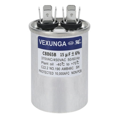 VEXUNGA 5uF 370/440VAC 50/60Hz CBB65 CBB65A Oval Run Start Capacitor 5 MFD 370V/440V Air Conditioner Capacitors for AC Unit Fan Motor Start or Pool Pump or Air Condenser Straight Cool