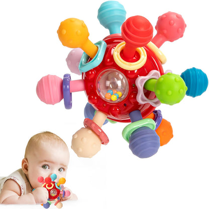 Baby Montessori Sensory Teething Toy 0-6 6-12 Months, Teether Ball & Rattle