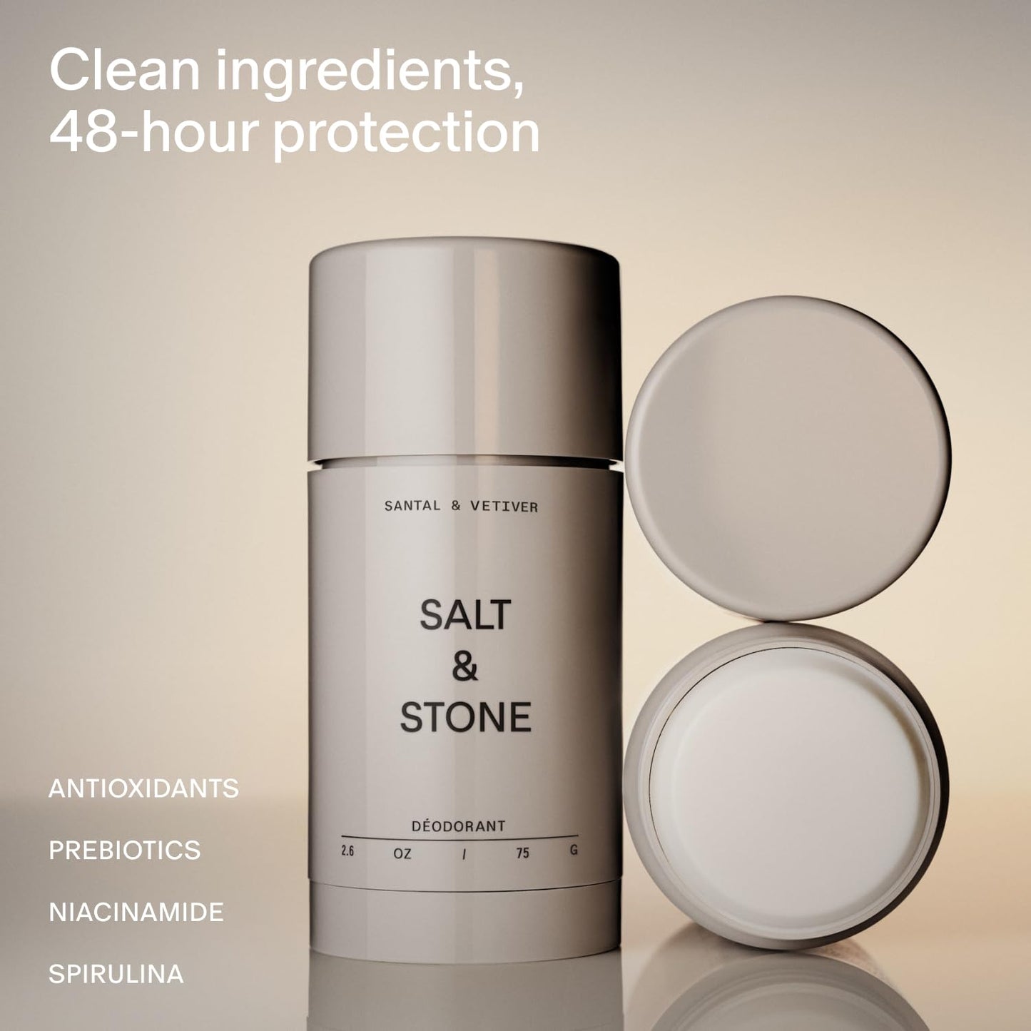 Salt & Stone Aluminum-Free Deodorant, Women & Men Santal & Vetiver 2.6 oz