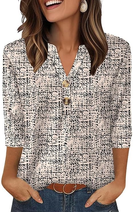 OFEEFAN Womens Tops 3/4 Sleeve Henley Shirts for Women Summer Outfits Fashion Clothing