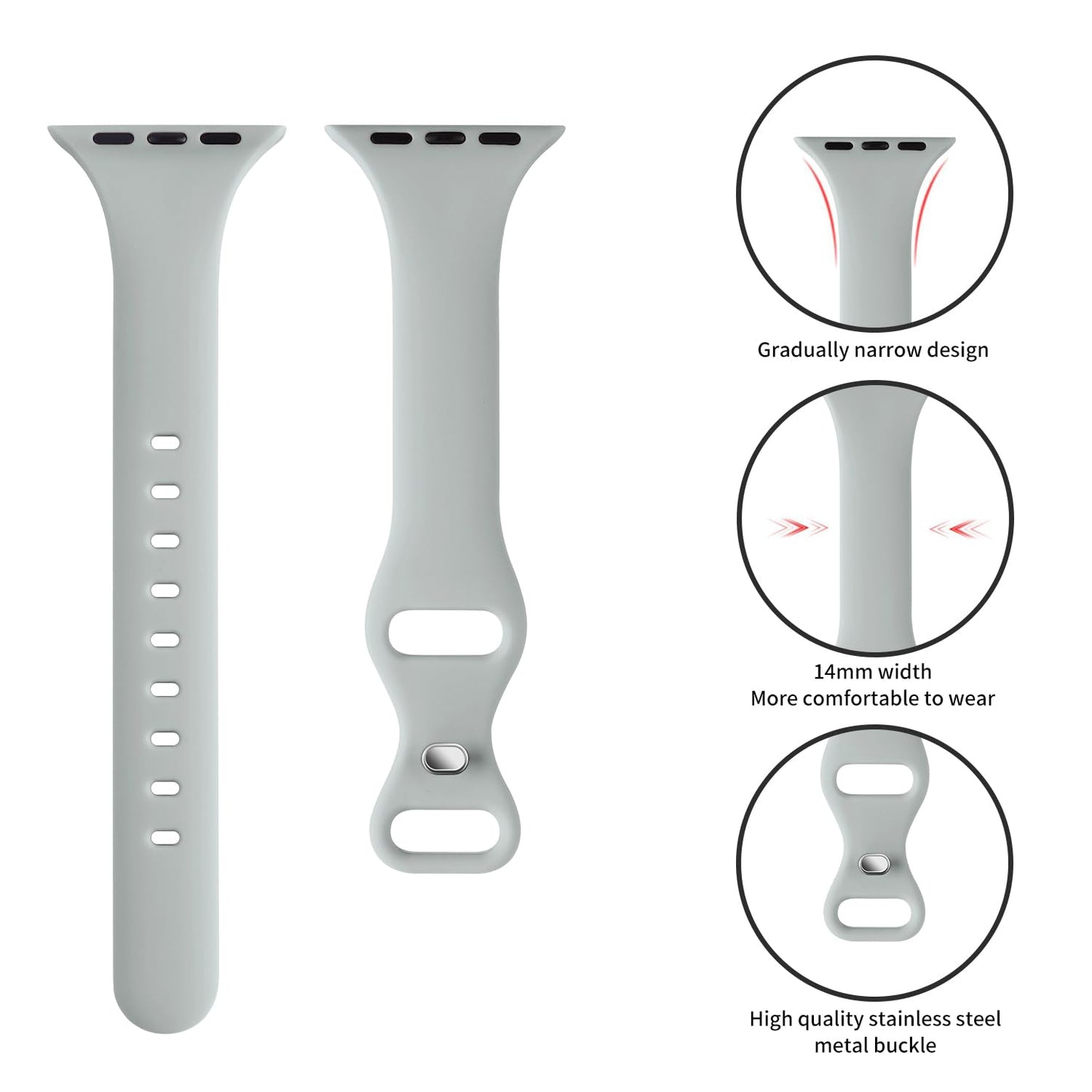 Thin Slim Band Compatible with Apple Watch 38mm 40mm 41mm 42mm 44mm 45mm 46mm 49mm, Replacement Silicone Sport Strap for iWatch Series 11/10/9/8/7/6/5/4/3/2/1 Ultra SE Women Men, Light Blush