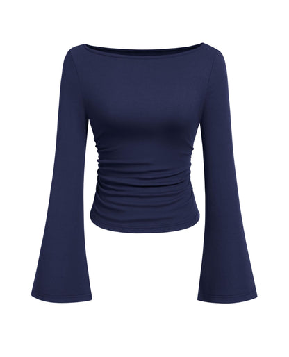 PRETTYGARDEN Womens Bell Long Sleeve Ribbed Knit Tops