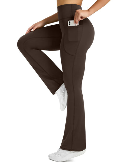 Womens Flared Yoga Pants with Pockets, High Waisted Flare Leggings Bell Bottom Bootcut Yoga Dress Pants