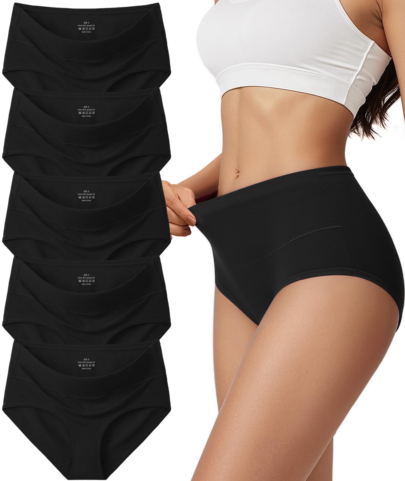 Vevmon Cotton Underwear for Women High Waisted Soft Ladies Panties 5 Pack