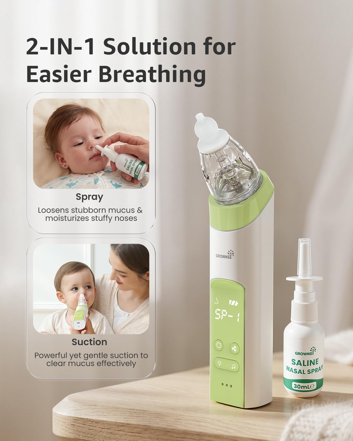GROWNSY Nasal Aspirator for Baby, Electric Nose Sucker, Powerful Suction