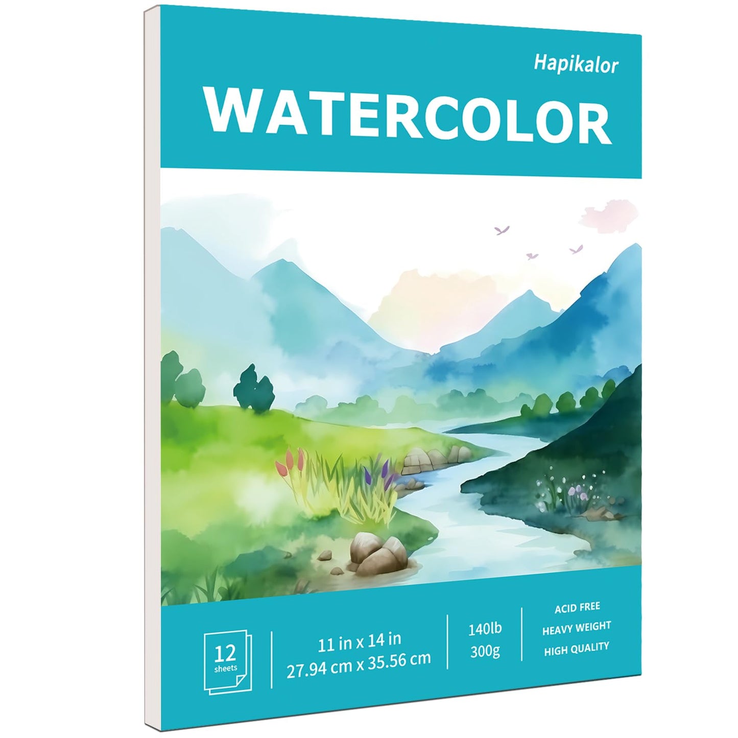 Hapikalor Watercolor Paper Pad, 9"x12" Water Color Paper, 140lb/300gsm Teal