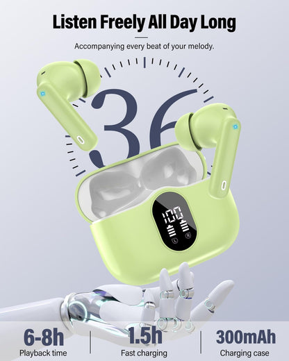Wireless Earbuds, Bluetooth 5.4 Headphones Bass Stereo/Clear Calls, Black