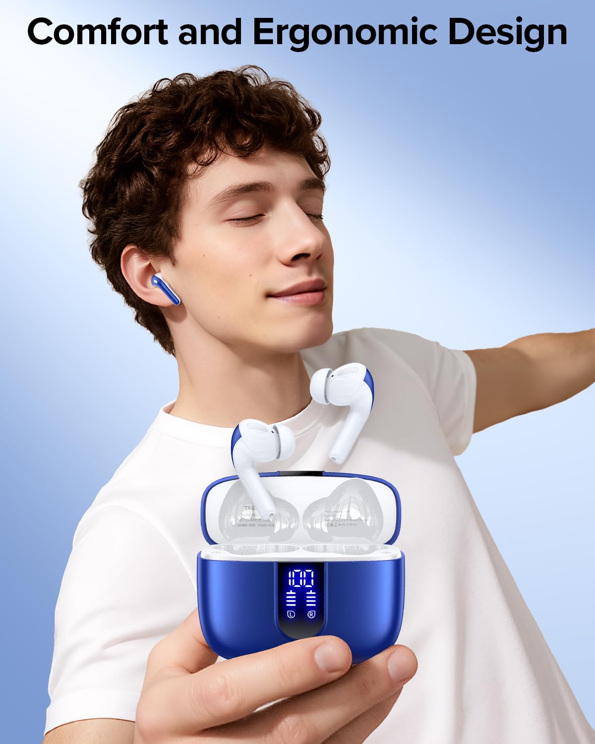 TAGRY Bluetooth Headphones True Wireless Earbuds 60H Playback LED Power Display Earphones with Wireless Charging Case IPX5 Waterproof in-Ear Ear buds with Mic for TV Smart Phone Laptop Computer Sports