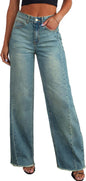 Sidefeel Women's Wide Leg Jeans High Waisted Stretchy Denim Pants