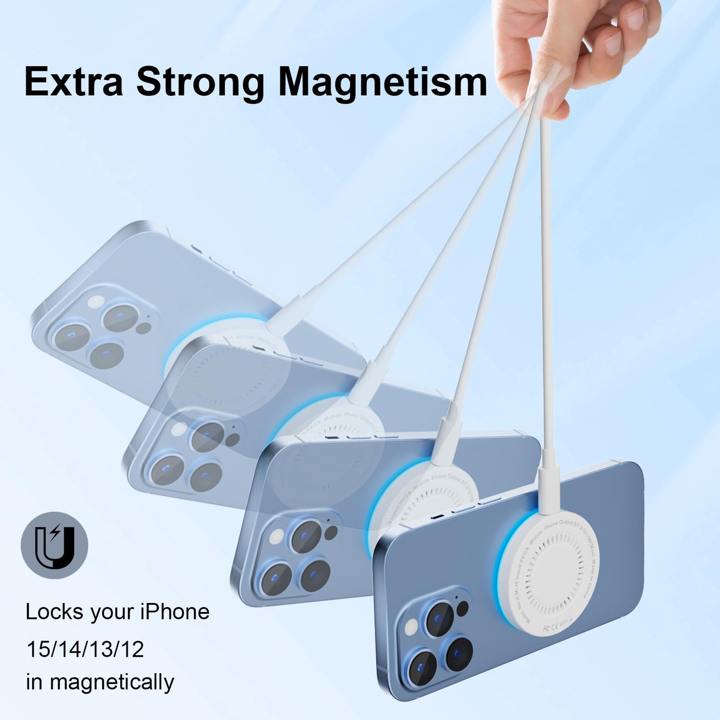 MagSafe Charger 2 Pack 15W Magnetic Wireless Charger Fast Charging Pad Compatible with iPhone 17/16/15/14/13/12 Series & AirPods 3/2/Pro Magnetic MagSafe Charging Pad with Dual Ports-Blue