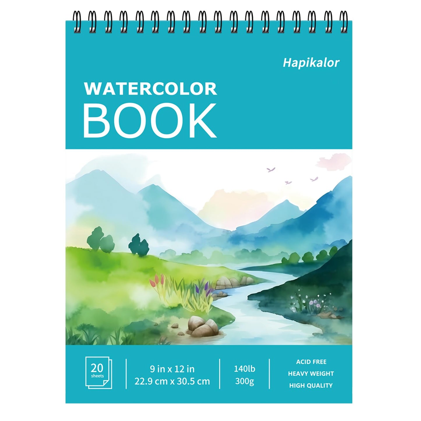 Hapikalor Watercolor Paper Pad, 9"x12" Water Color Paper, 140lb/300gsm Teal