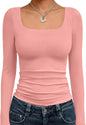 Trendy Queen Womens Square Neck Long Sleeve Shirts Double Lined Fall Tops