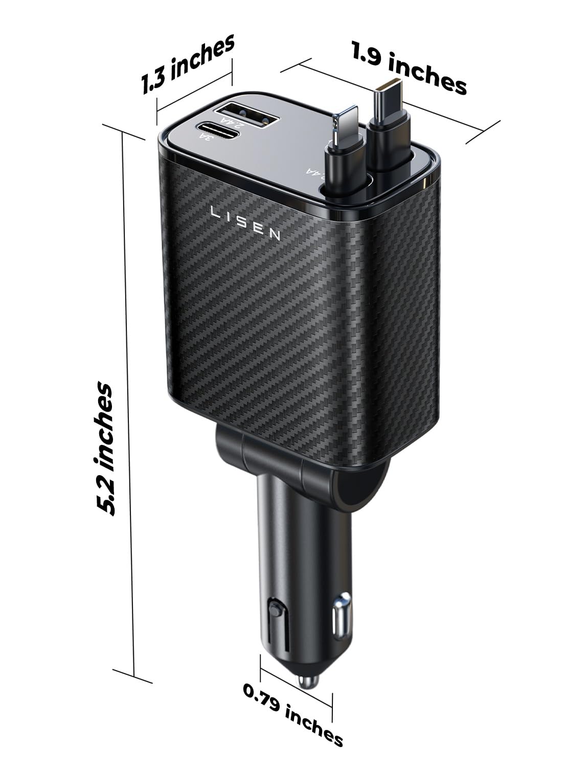 LISEN Retractable Car Charger, 84W Car Charger USB C Fast Charge, 4 in 1