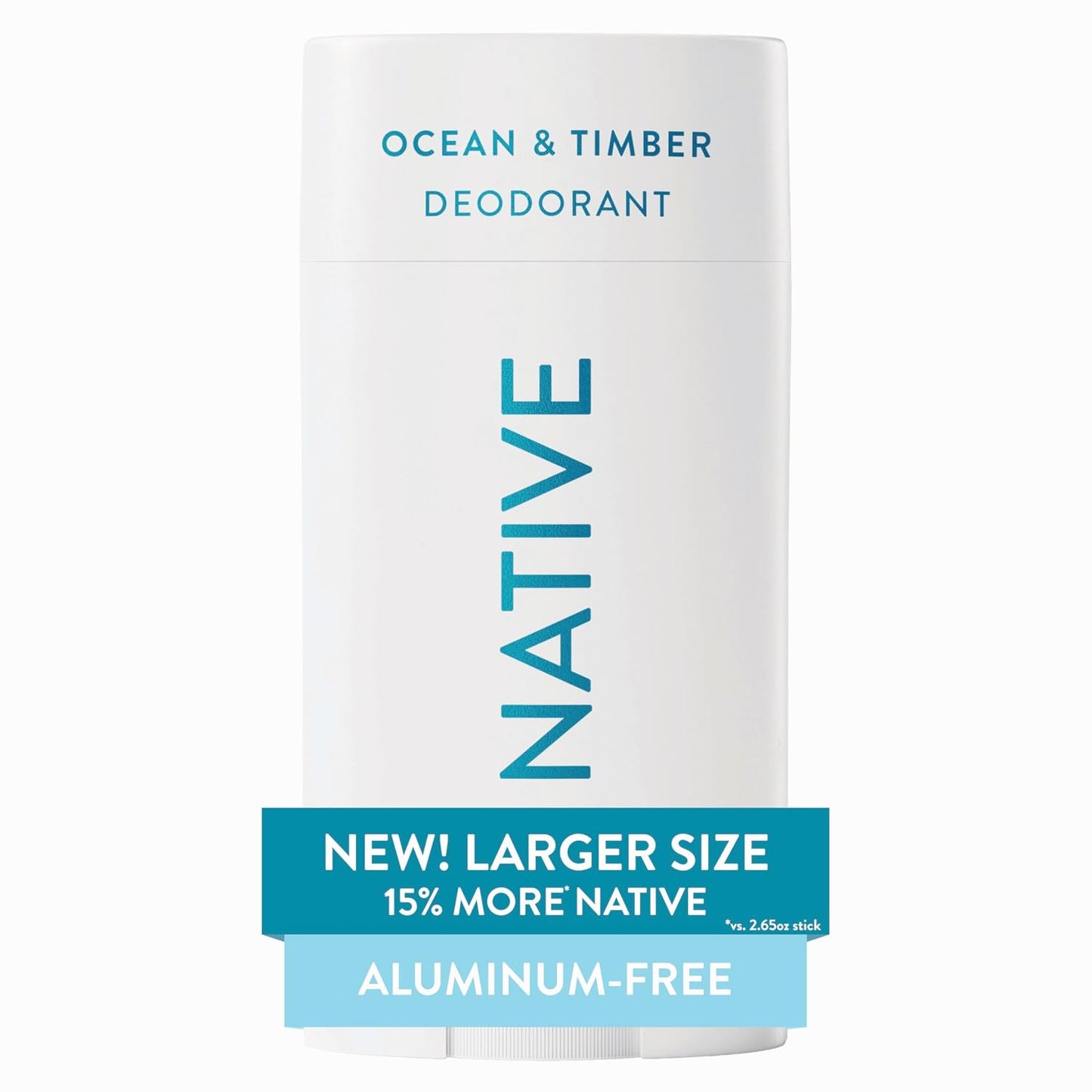 Native Aluminum Free Deodorant, Ocean & Timber, Large Size Stick, 72 Hour Odor Control, for Women & Men, Contains Naturally Derived Ingredients, 3.1 oz