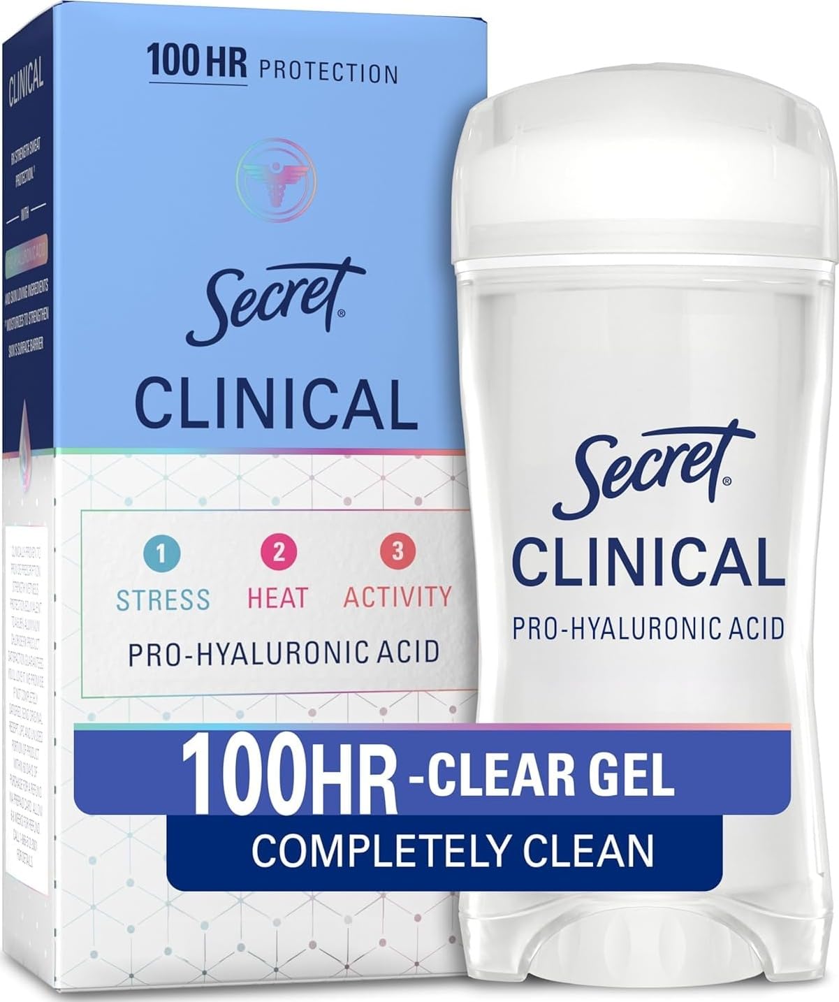 Secret Clinical Strength 100HR Sweat & Odor, Clear Gel Antiperspirant Deodorant for Women, 3X Stress Protection with Hyaluronic Acid, PH Balancing Minerals, Clear Lavender Scent, 2.6 oz