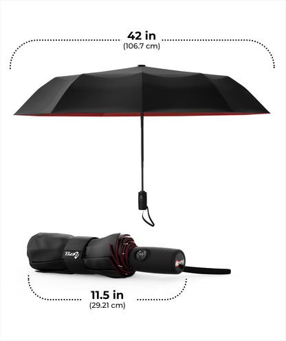 Windproof Travel Umbrella - Compact & Withstands Winds up to 100MPH, Strongest Premium Auto Folding Umbrella for Rain and Sun - Durable, Light & Portable for Women & Men, Fits Backpack & Cars