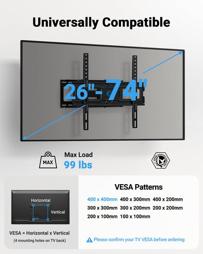 Pipishell Full Motion TV Wall Mount for Echo Show 21/15 and 13-43 Inch Flat Curved Screen TVs & Monitors, Max VESA 200x200mm up to 44lbs, TV Mount Wall Bracket with Rotation Swivel Tilt Extension