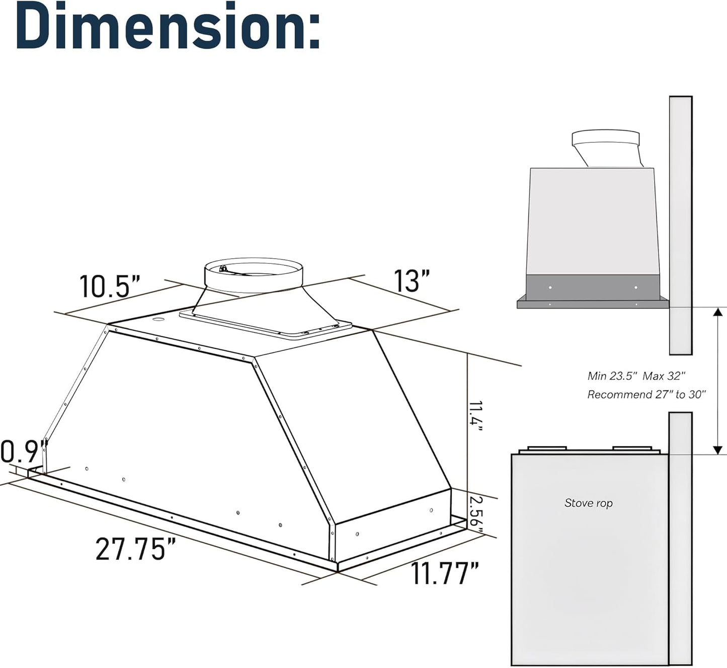 IKTCH 30 inch Insert Range Hood 900 CFM, Ducted/Ductless Vent Hood