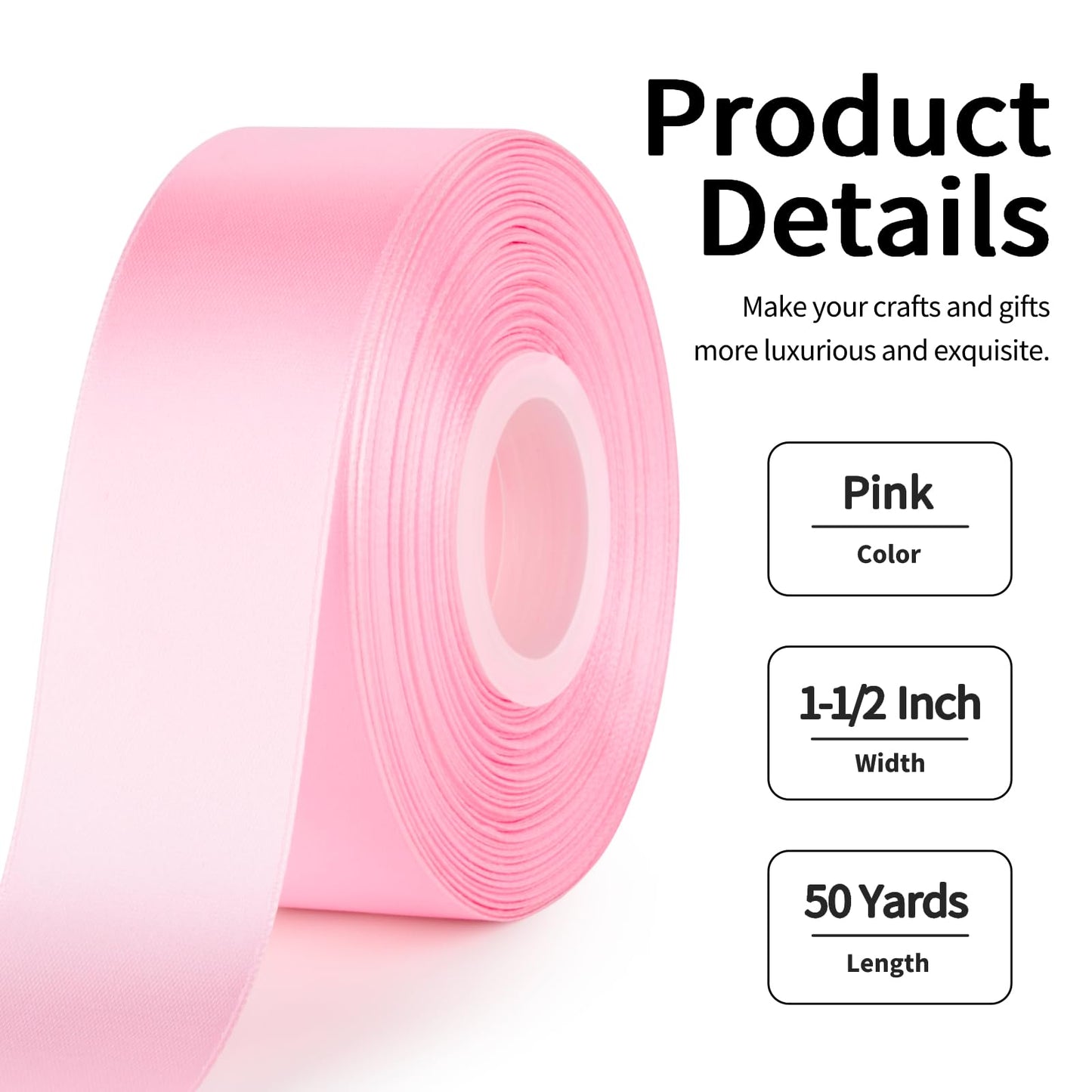 Mauproy Dusty Rose Satin Ribbon, 1-1/2 Inch, 50 Yards