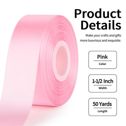 Mauproy Dusty Rose Satin Ribbon, 1-1/2 Inch, 50 Yards