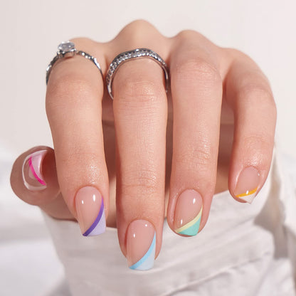 BTArtbox Press On Nails, Cream Puff, Short Almond, Ombre Off White, 32Ct