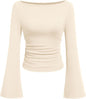 PRETTYGARDEN Womens Bell Long Sleeve Ribbed Knit Tops