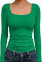 Trendy Queen Womens Square Neck Long Sleeve Shirts Double Lined Fall Tops