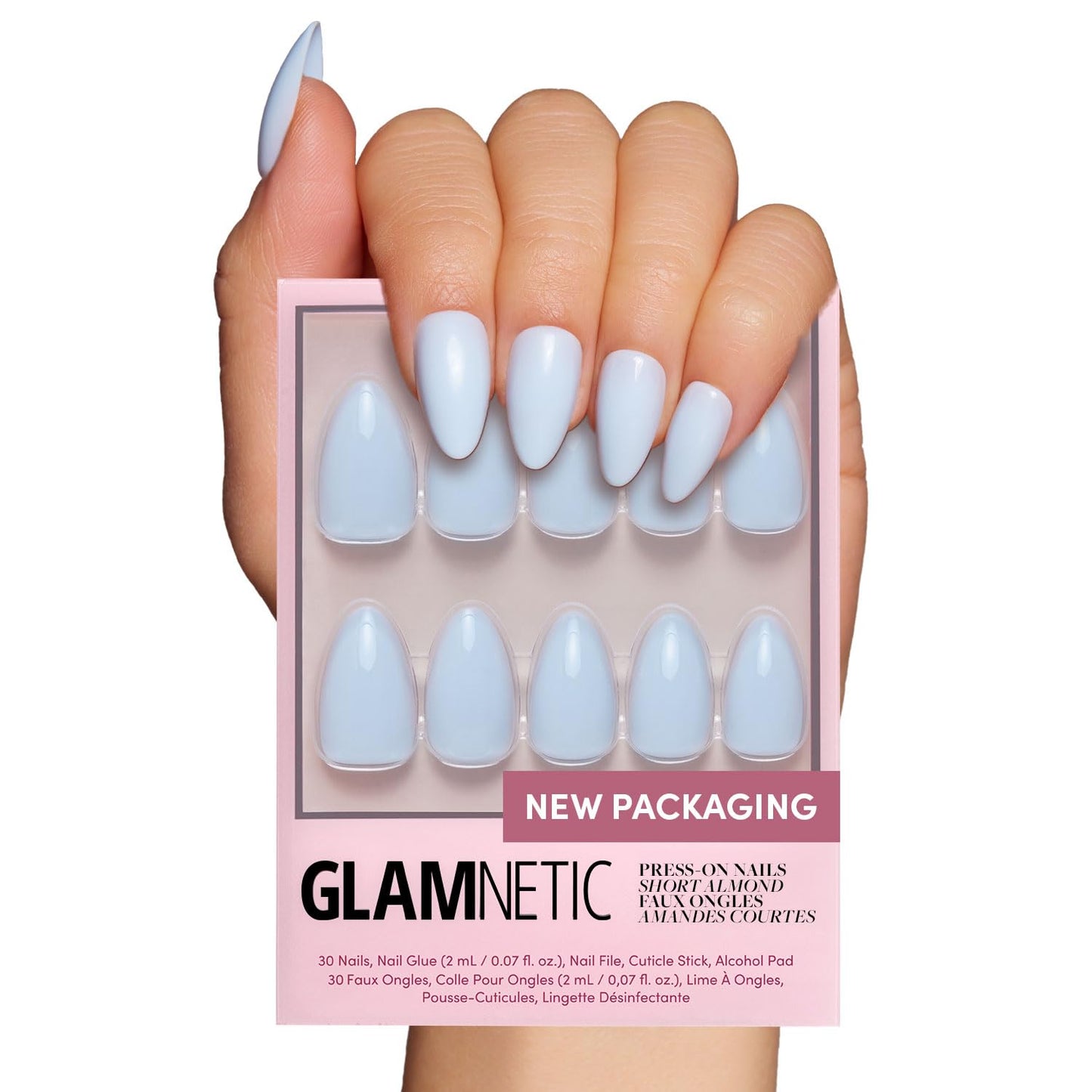 Glamnetic Press On Nails - Short Almond, Glossy Fake Nails 24 Pc Full Kit