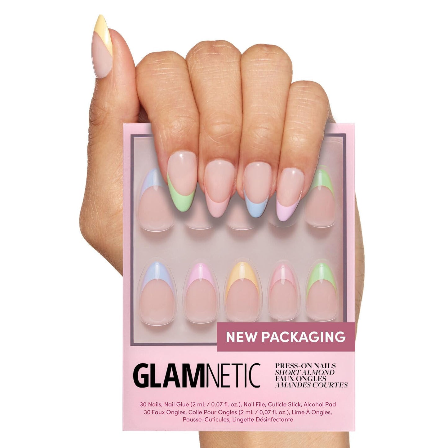 Glamnetic Press On Nails - Short Almond, Glossy Fake Nails 24 Pc Full Kit