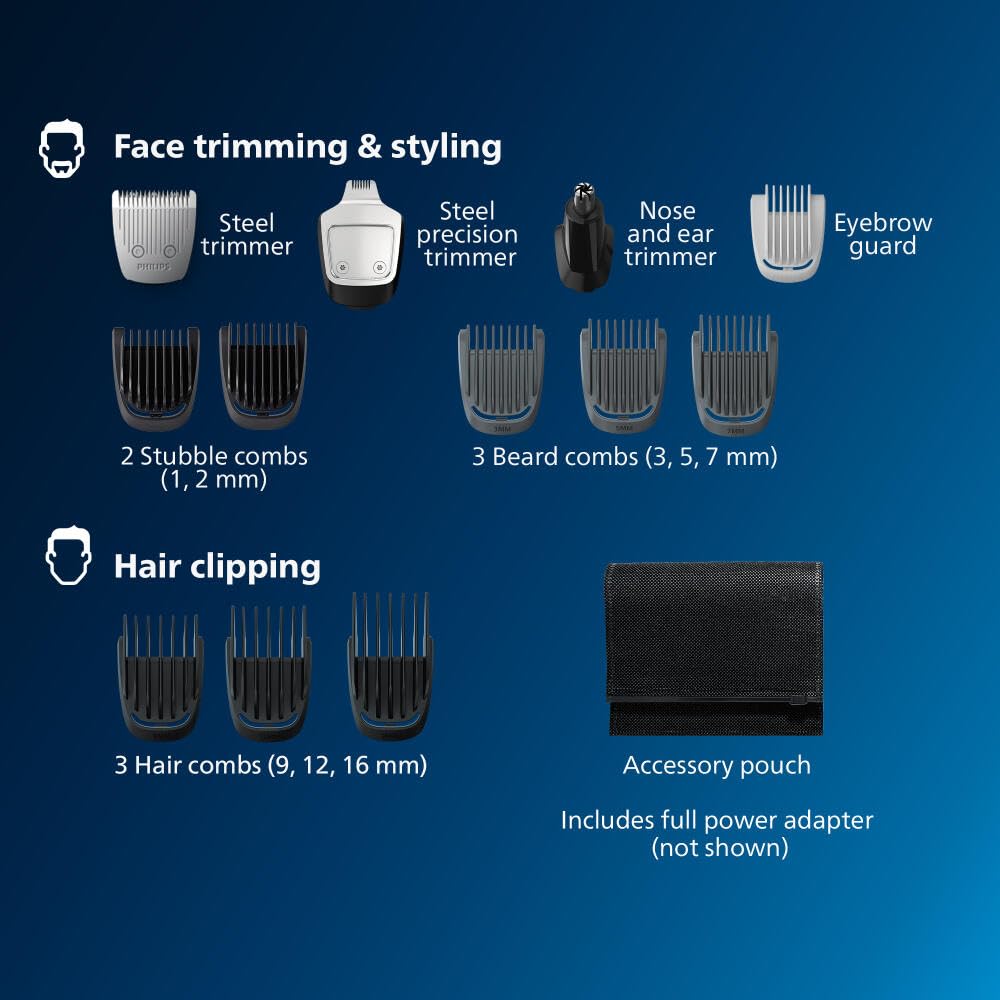 Philips Norelco All-in-One 3000 Series 13 in 1 Trimmer, Beard Styler & Men's Hair Clipper, 9 Length Settings & Self-Sharpening Skin-Friendly Blades, MG3919/50