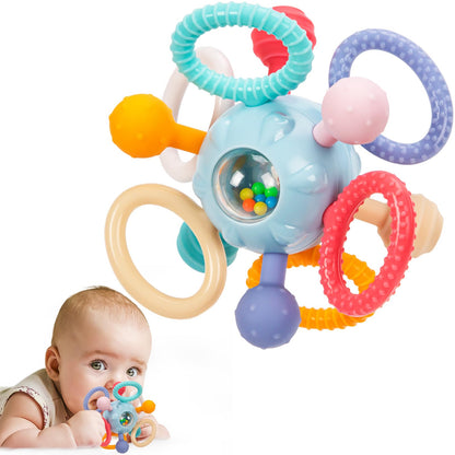 Baby Montessori Sensory Teething Toy 0-6 6-12 Months, Teether Ball & Rattle