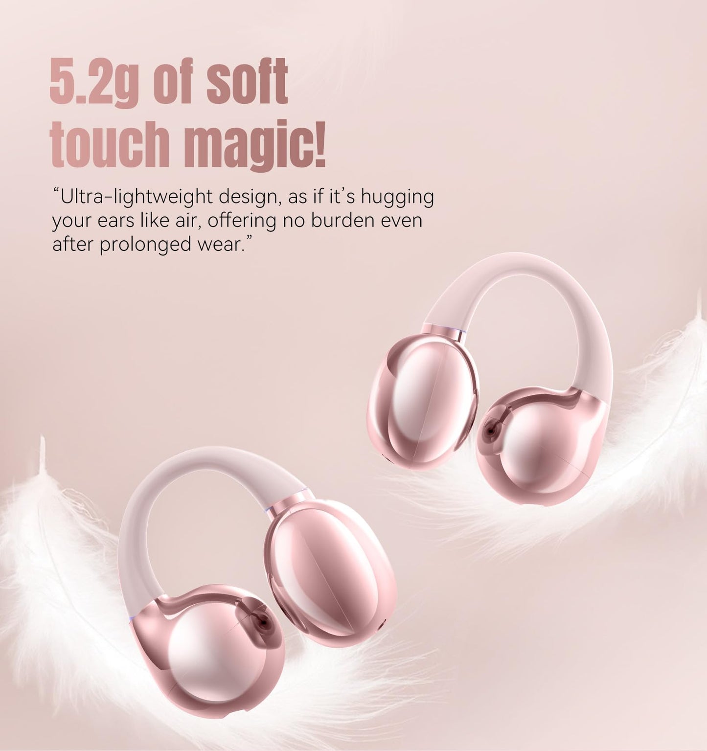King Lucky Clip-On Earbuds Gen 3, Open-Ear Wireless Bluetooth 6.0 Headphones with Mic, Secure Fit for Small Ears & Glasses Wearers, 50H Playtime, ENC, IPX5 Waterproof Sport Ear Buds (Purple)