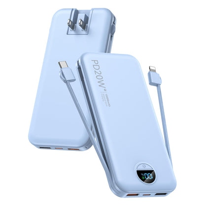 citicr Portable Charger 10000mAh PD20W w/Built-in Cables & Wall Plug White