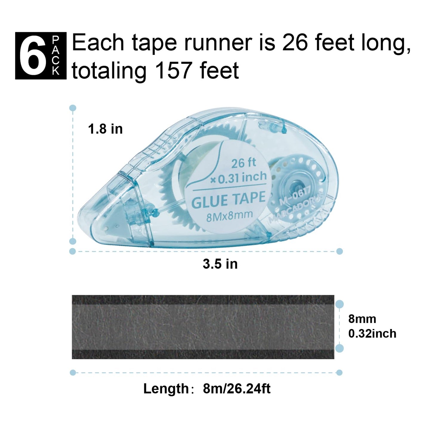 MARCADORUS Glue Tape for Scrapbooking, Double Sided Tape Roller 106Ft Total