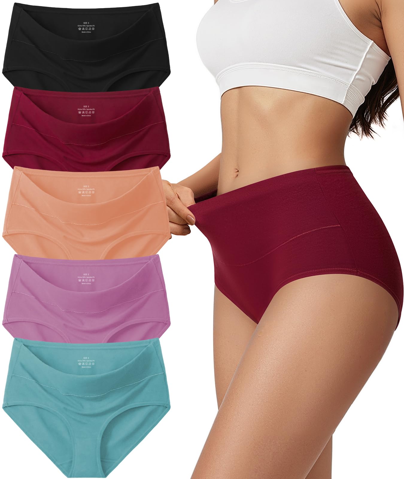 Vevmon Cotton Underwear for Women High Waisted Soft Ladies Panties 5 Pack