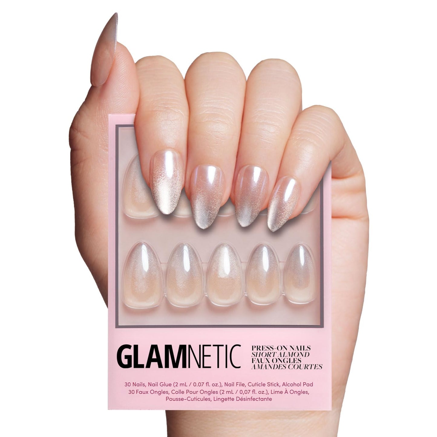 Glamnetic Press On Nails - Short Almond, Glossy Fake Nails 24 Pc Full Kit