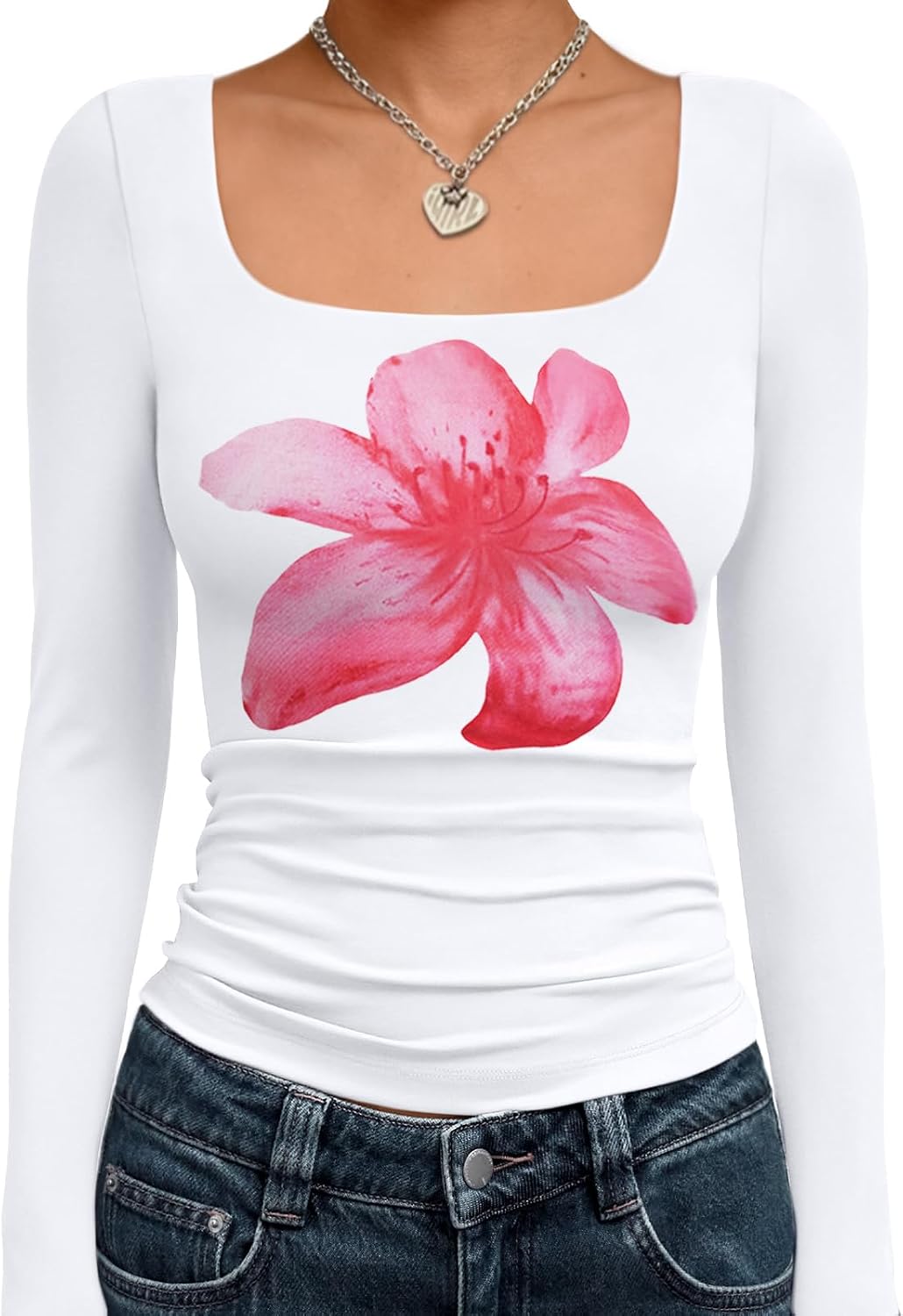 Trendy Queen Womens Square Neck Long Sleeve Shirts Double Lined Fall Tops