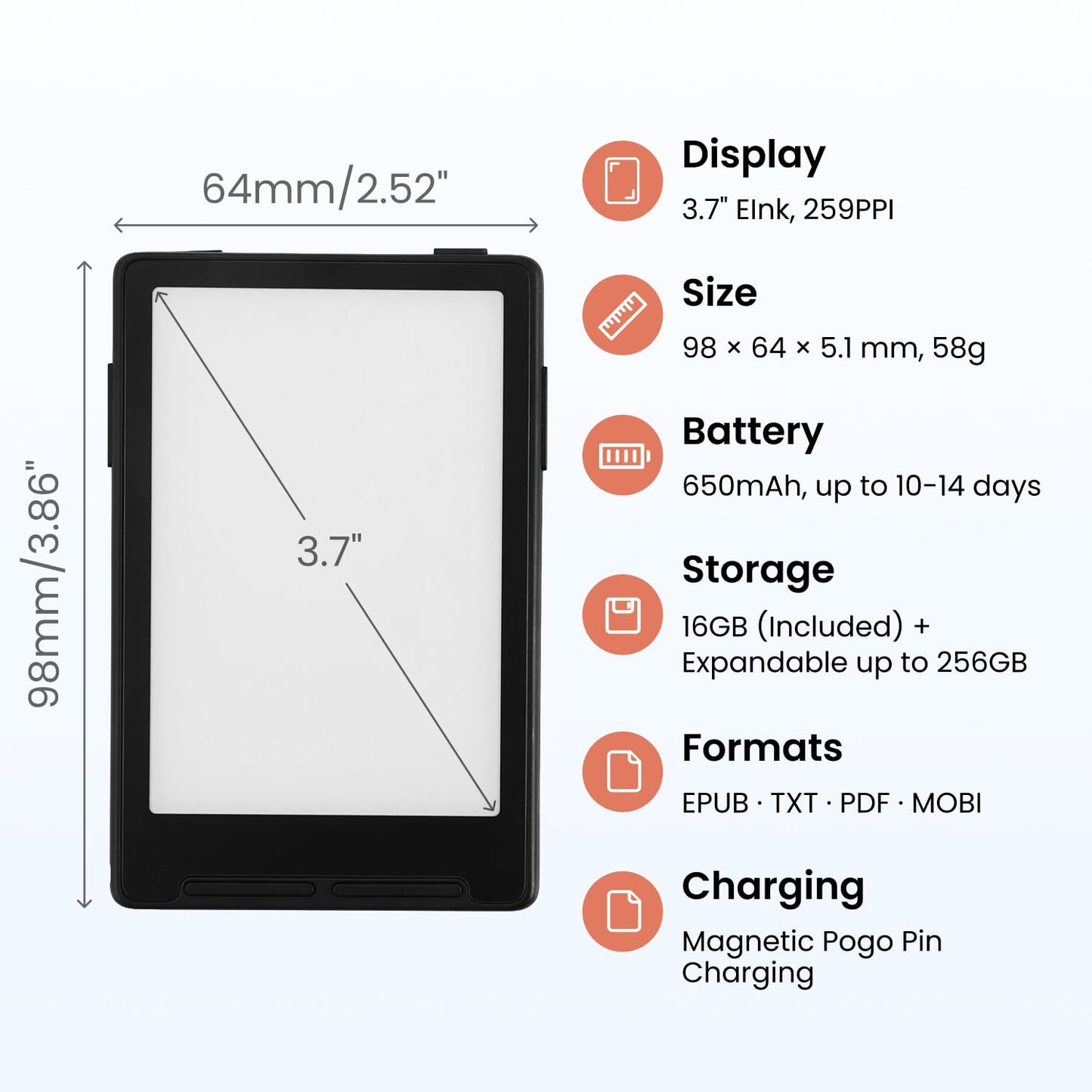XTEINK X3 3.7" Pocket E-Ink eBook Reader, Mist Gray